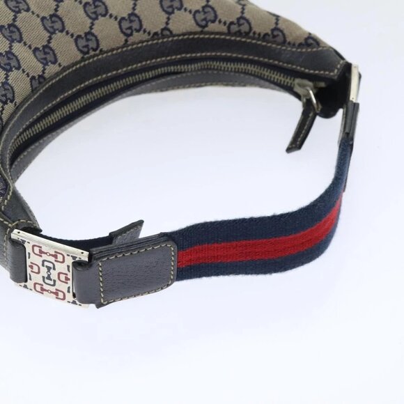 GUCCI GG Canvas Sherry Line Hand Bag Navy Silver Red - Picture 7 of 15